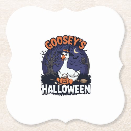 Gooseys Halloween Goose Witch Hat Pumpkin_1 Paper Coaster
