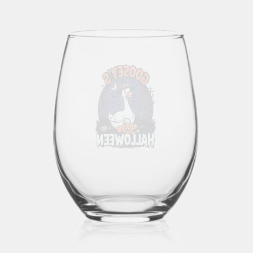 Gooseys Halloween Goose Witch Hat Pumpkin_1 Stemless Wine Glass