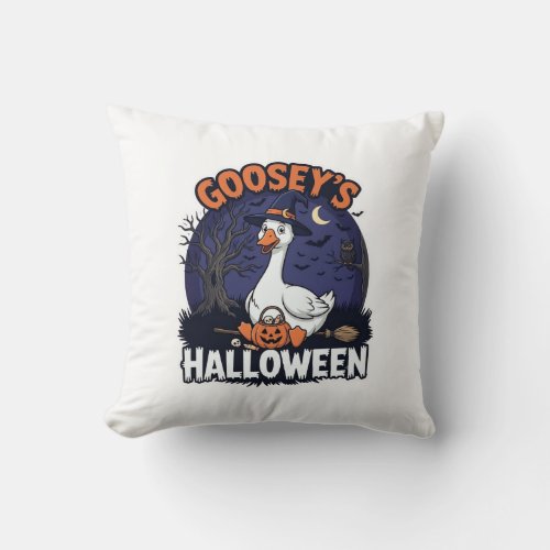Gooseys Halloween Goose Witch Hat Pumpkin_1 Throw Pillow