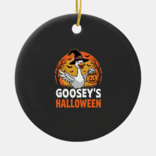 Gooseys Halloween Witch Goose Retro Cartoon Design Ceramic Ornament