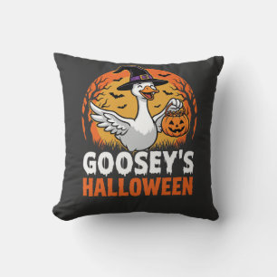 Gooseys Halloween Witch Goose Retro Cartoon Design Throw Pillow