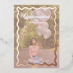 Goovy Daisy Quinceañera Save the Date Foil Invitation