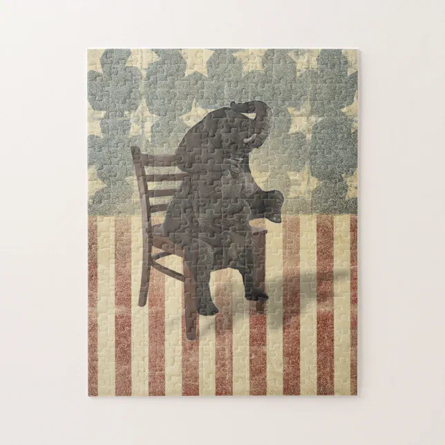 GOP Elephant Takes Over the Chair Funny Political Jigsaw Puzzle (Vertical)