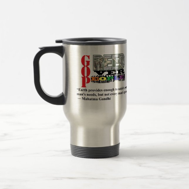 GOP Greed Over People AMERICA #VoteOutGOP Travel Mug (Left)