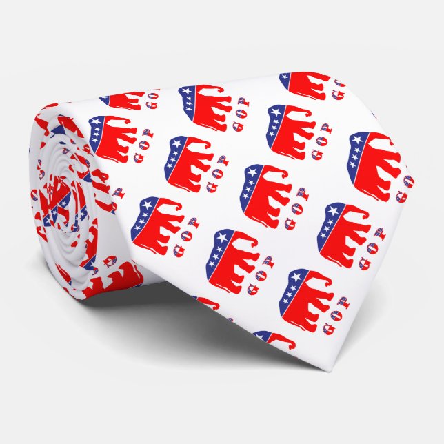 GOP - Red, White & Blue Elephant Neck Tie (Rolled)