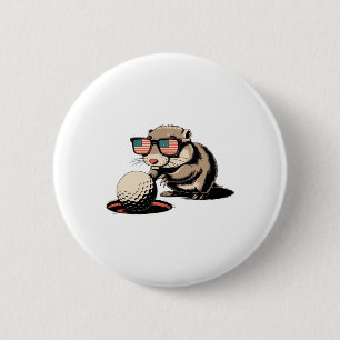 Gopher Animal Pushes Golf Ball Out Of Hole Funny G Button