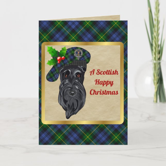 Gordon Badge & Tartan Personalized Xmas Card (Front)