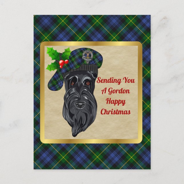 Gordon Clan Badge & Tartan Christmas Postcard (Front)