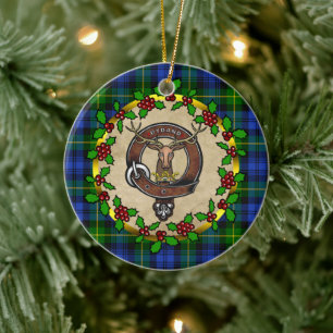 Gordon Clan Badge & Tartan Personalized Xmas Ceramic Ornament