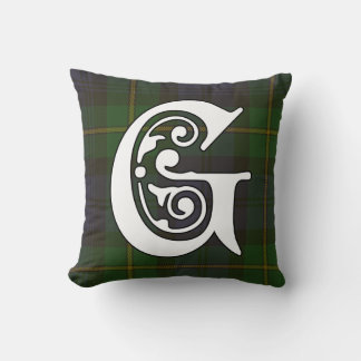 Gordon Clan Tartan Monogram Throw Pillow