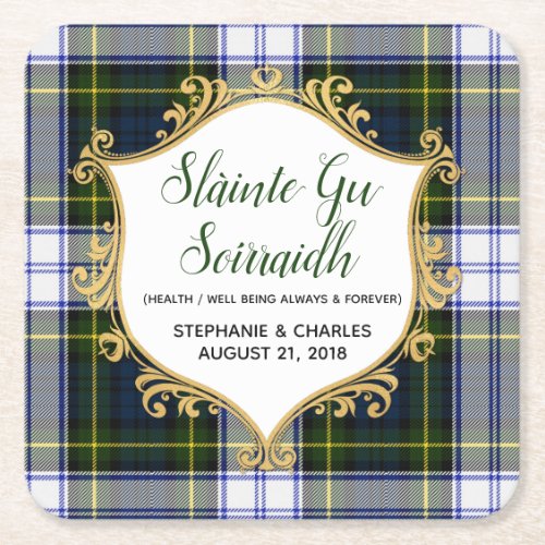 Gordon Dress Plaid Gaelic Wedding Paper Coasters