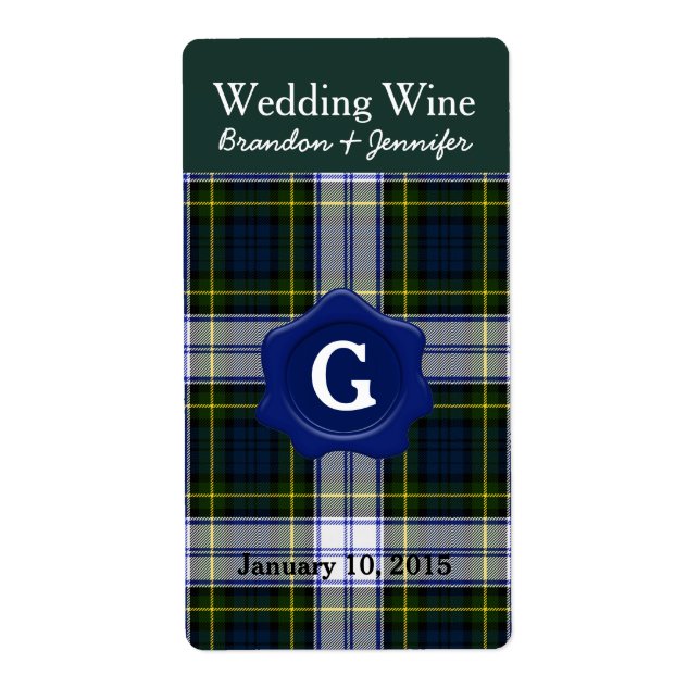 Gordon Dress Plaid Wedding Mini Wine Labels (Front)