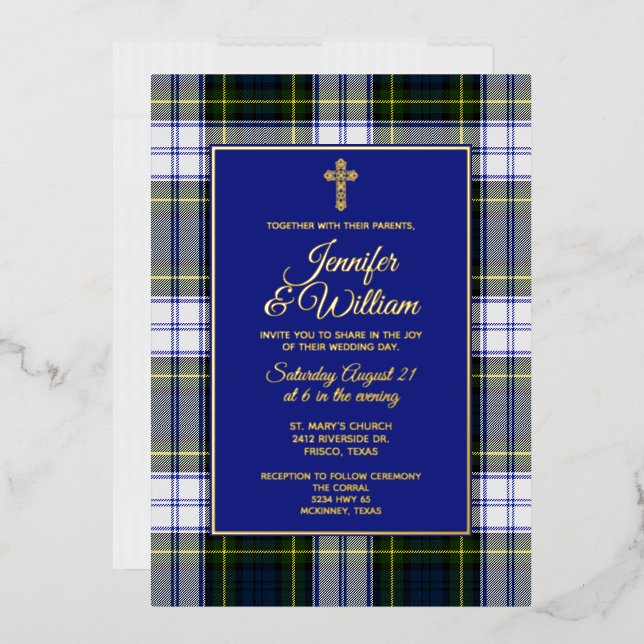 Gordon Dress Tartan Plaid Wedding Foil Invitation (Envelope)