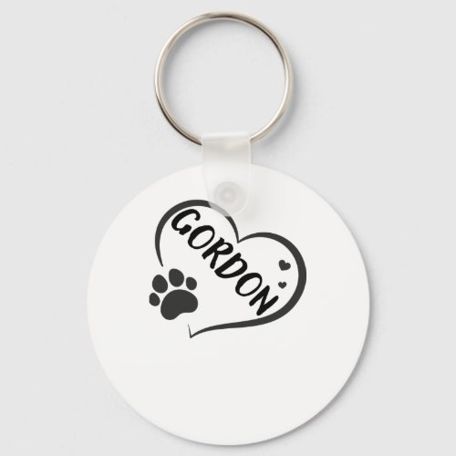 Gordon Name In A Heart With A Paw  Keychain