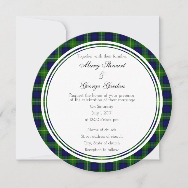 Gordon Scottish Wedding Round Invitation (Front)