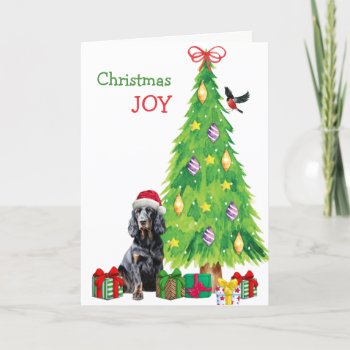 Gordon Setter  Bird And Christmas Tree Holiday Card by DogVillage at Zazzle