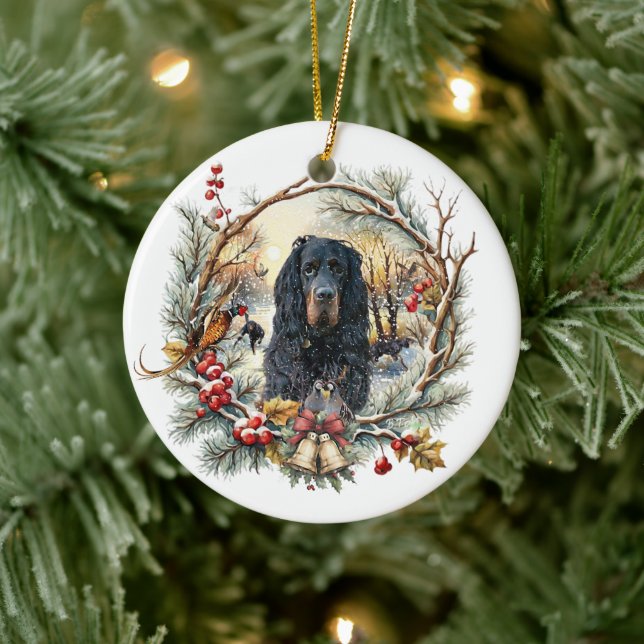 Gordon Setter Christmas Joy – Seasonal Dog Art Ceramic Ornament (Tree)