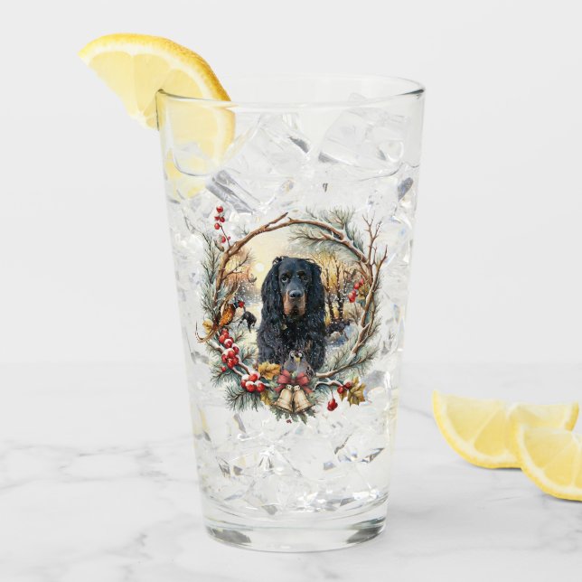 Gordon Setter Christmas Joy – Seasonal Dog Art Glass (Front Ice)