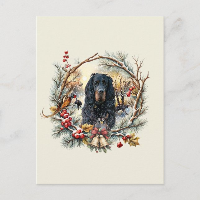 Gordon Setter Christmas Joy – Seasonal Dog Art Postcard (Front)