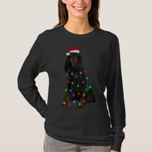 Gordon Setter Christmas Lights Xmas Dog Lover Sant T_Shirt