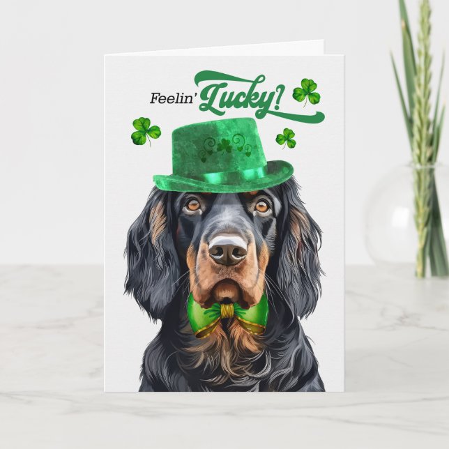 Gordon Setter Dog Feelin' Lucky St Patrick's Day Holiday Card (Front)