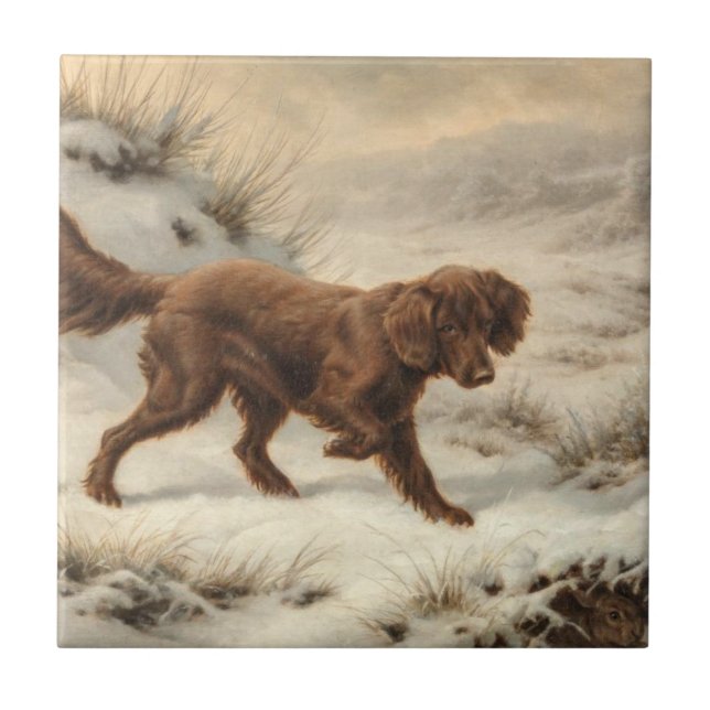 Gordon Setter Dog in a Snowy Winter Landscape Ceramic Tile (Front)