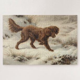 Gordon Setter Dog in a Snowy Winter Landscape Jigsaw Puzzle