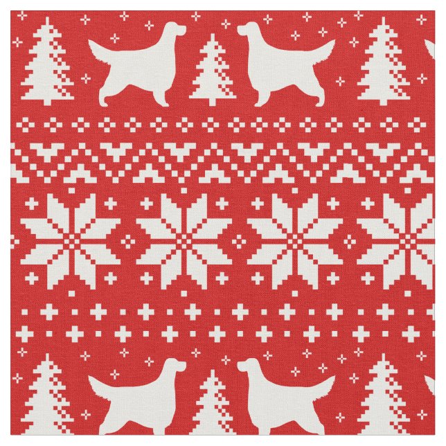 Gordon Setter Dog Silhouettes Christmas Patterned Fabric (Close Up)