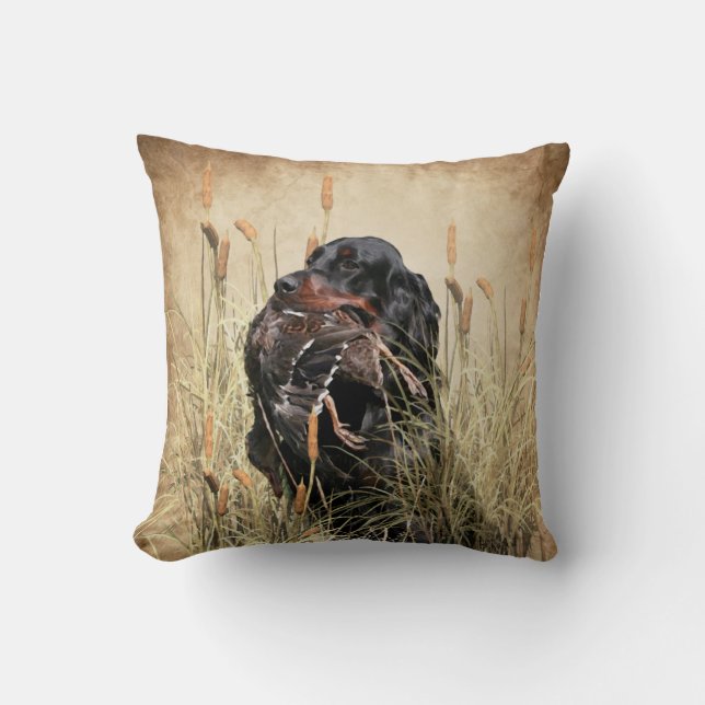 Gordon Setter , Duck hunting Tapestry Poster Throw Pillow (Front)