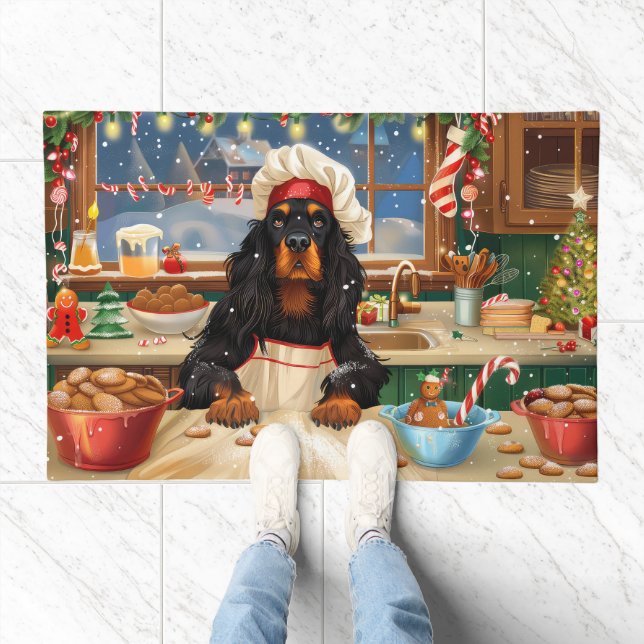 Gordon Setter Holiday Baking: Festive Christmas Doormat (Indoor)