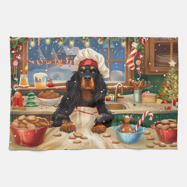 Gordon Setter Holiday Baking: Festive Christmas Kitchen Towel (Horizontal)