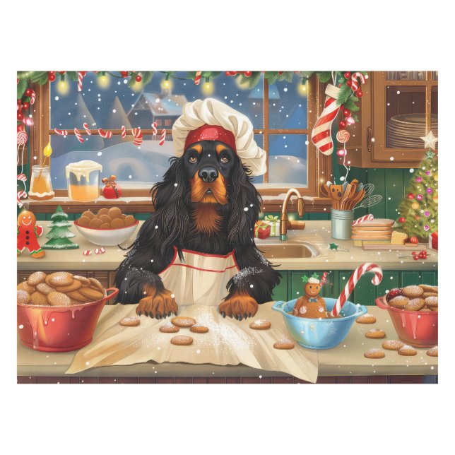 Gordon Setter Holiday Baking: Festive Christmas Tablecloth (Front (Horizontal))
