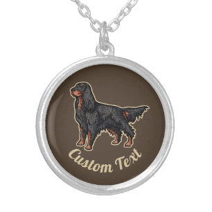 Gordon Setter Illustration Silver Plated Necklace