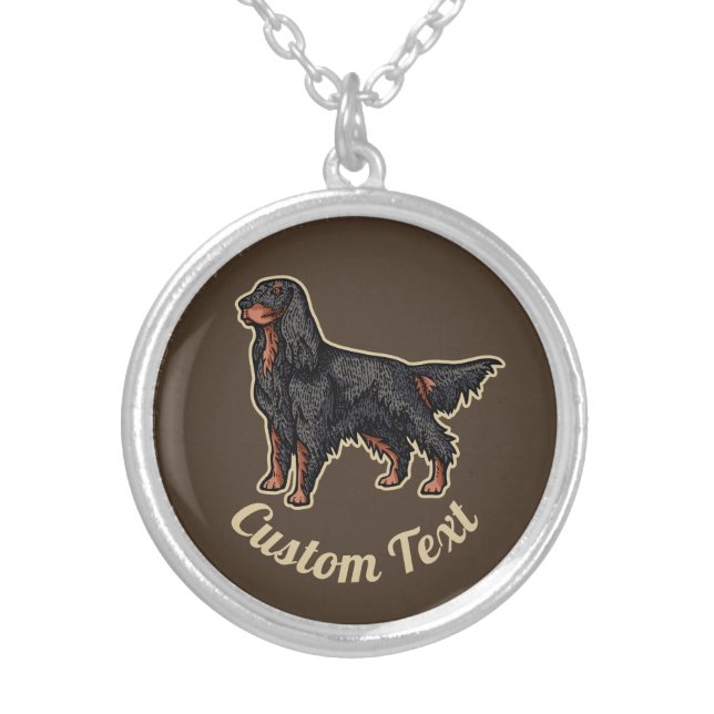Gordon Setter Illustration Silver Plated Necklace (Front)