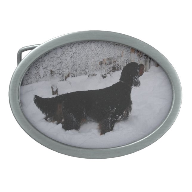 Gordon Setter in a Snowstorm Belt Buckle (Front)