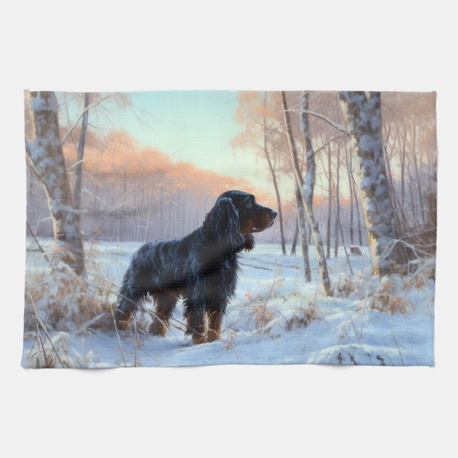 Gordon Setter Let It Snow Christmas Kitchen Towel (Horizontal)