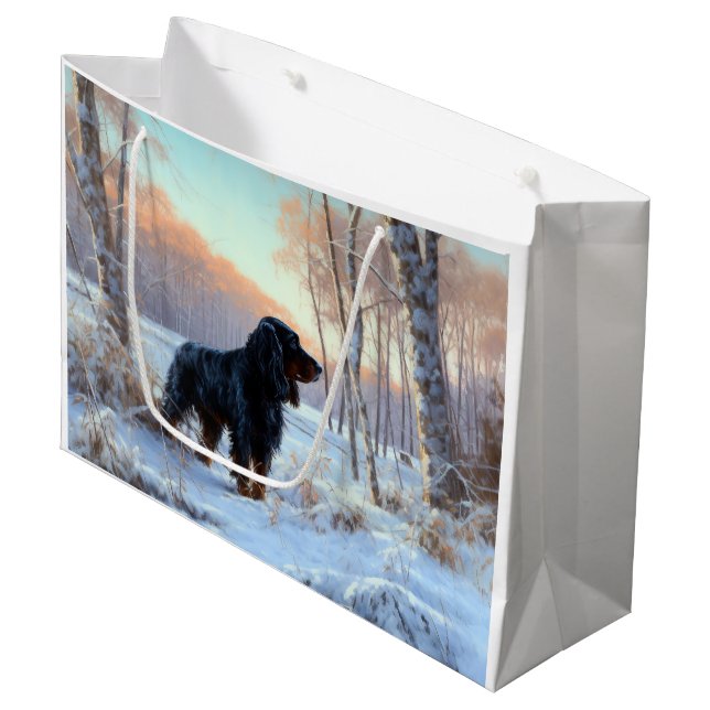 Gordon Setter Let It Snow Christmas Large Gift Bag (Front Angled)
