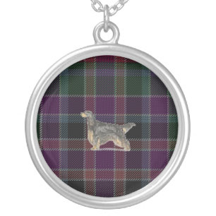 Gordon Setter on Gordon Red Tartan Necklace