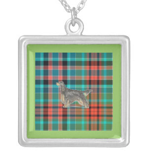 Gordon Setter on Gordon Red Tartan Necklace