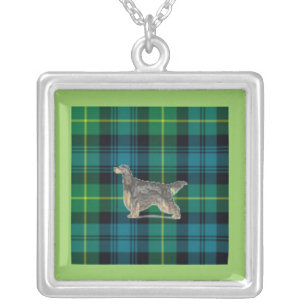Gordon Setter on Old Ancient Tartan Necklace