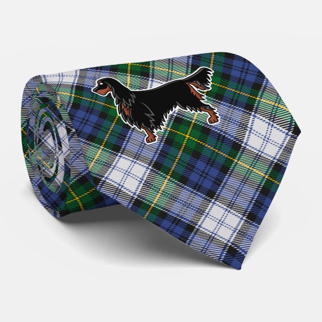 Gordon Setter over Gordon Dress Tartan Neck Tie (Rolled)
