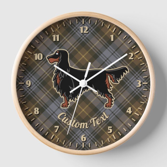 Gordon Setter over Weathered Gordon Tartan Clock (Front)
