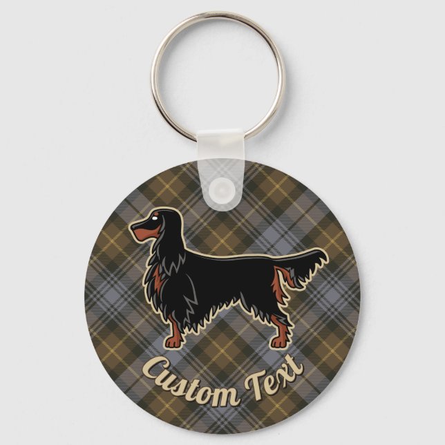 Gordon Setter over Weathered Gordon Tartan Keychain (Front)