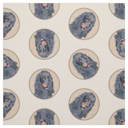 Gordon Setter Painting Black Cute Original Dog Art Fabric