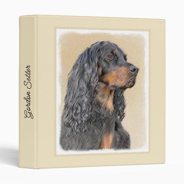 Gordon Setter Painting - Cute Original Dog Art 3 Ring Binder (Front/Spine)