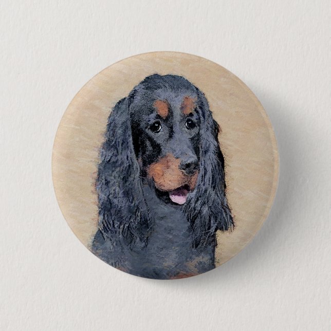 Gordon Setter Painting - Cute Original Dog Art Button (Front)