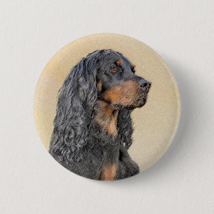 Gordon Setter Painting - Cute Original Dog Art Button