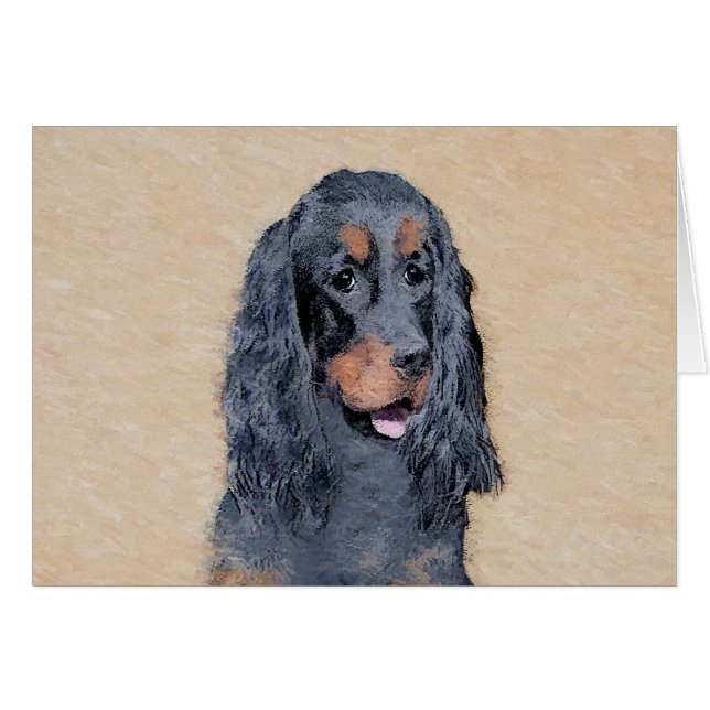 Gordon Setter Painting - Cute Original Dog Art Cards (Front Horizontal)