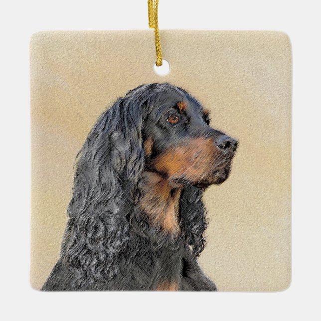 Gordon Setter Painting - Cute Original Dog Art Ceramic Ornament (Front)