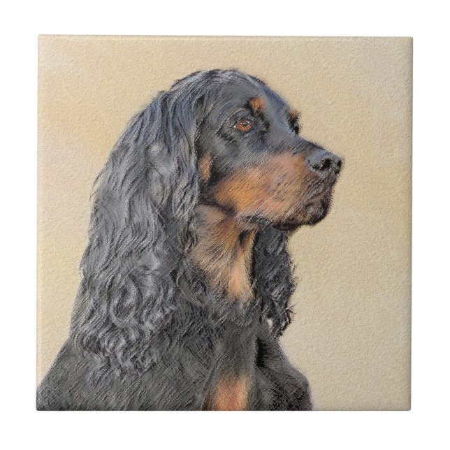 Gordon Setter Painting - Cute Original Dog Art Ceramic Tile (Front)